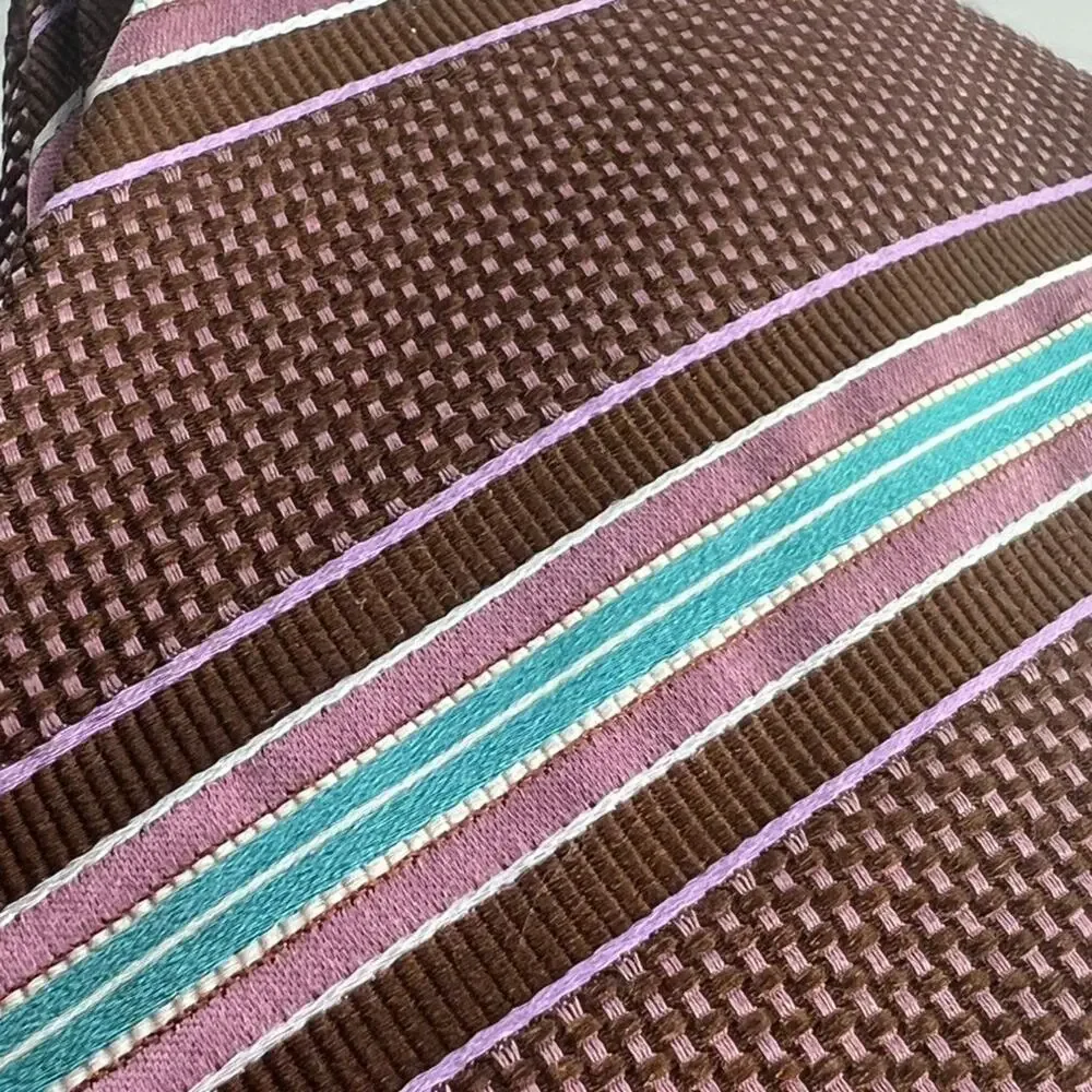 Ermenegildo Zegna Silk Neck Tie Geometric Striped Brown Pink Blue